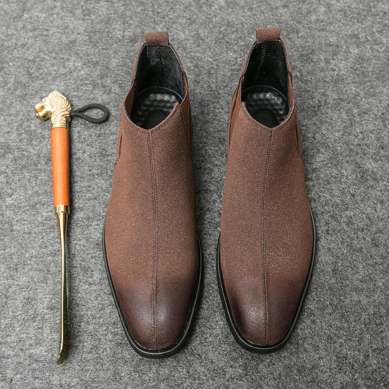 

Модная мужская обувь хай-топ в стиле ретро, ботинки челси, осенние кожаные ботинки в британском стиле, роскошная деловая повседневная обувь до щиколотки, мужская обувь 38 коричневый