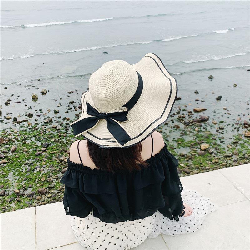 Women's Summer Straw Hat Beach Hat Seaside Sun Protection Korean Style Face-Covering Travel Vacation Versatile Sun Hat Cooling Hat