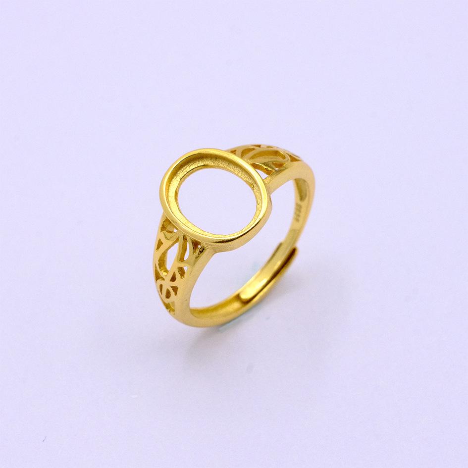 Gold-Plated S925 Sterling Silver Oval Open Ring with Filigree Design and Pave Setting