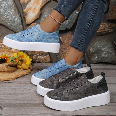 Sneakers Bianche da Donna a Calzata Larga in Stile Denim - Scarpe Casual Basse alla Moda Coreana, Slip-On da Skateboard