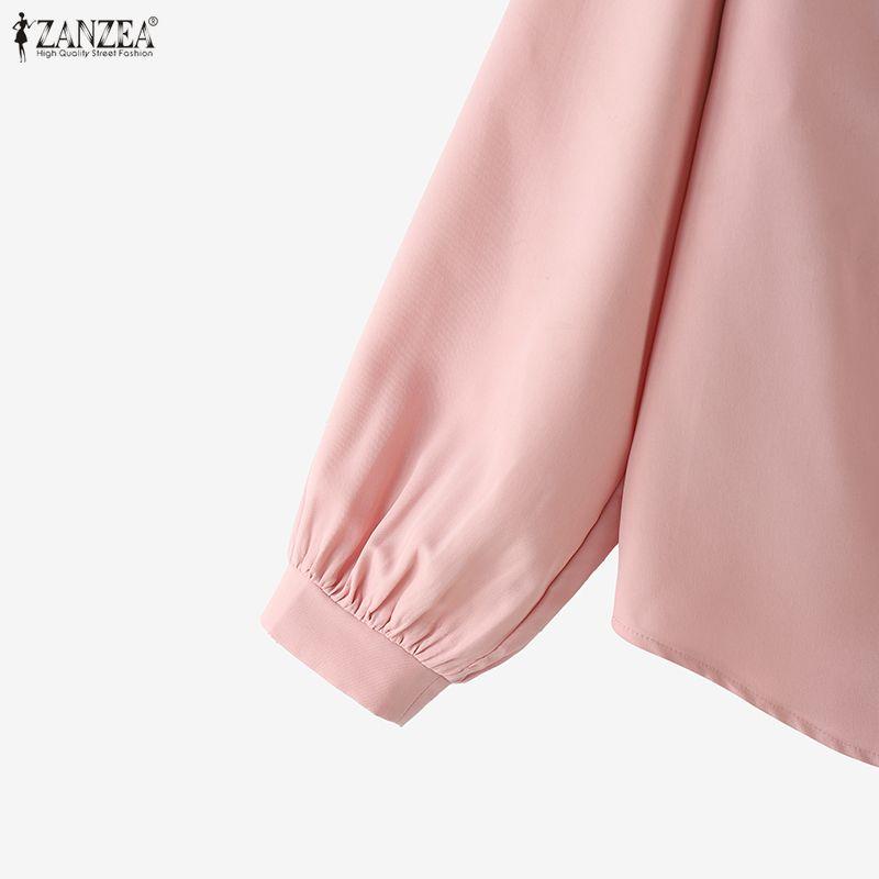 ZANZEA Women Casual Round Neck Solid Color 3/4 Sleeve Loose Blouse