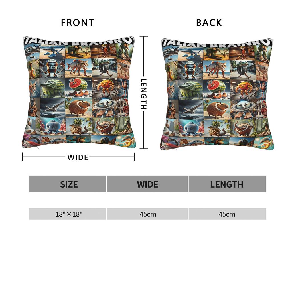 Types of Italian Brainrot Meme Character Pillow Cover Print Cushion Cover Kawaii Pillow Case For Living Room Bed Chair
