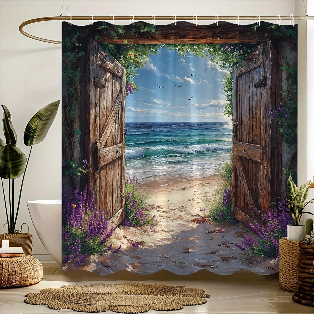 Seaside Forest Entrance Shower Curtain - Water-Resistant Fabric for Bathroom - Perfect for Nature and Beach Lovers