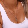 18K Gold Plated Cross Pendant Necklace with Zirconia Beads for Women