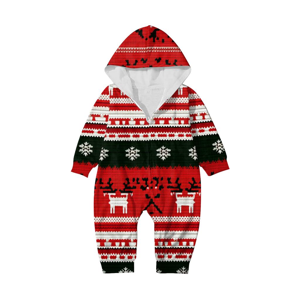Christmas Print Family Matching Hooded Long Sleeved Zippered Jumpsuit Set