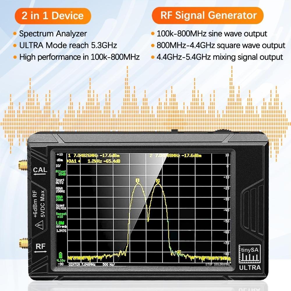-SA ZS406 Spectrum Analyzer, 2025 Upgrade 4.0-inch 100kHz-5.4GHz HW V0.4.6 Handheld Frequency Analyzer, with 32Gb Card, 2-in-1 Signal Generator