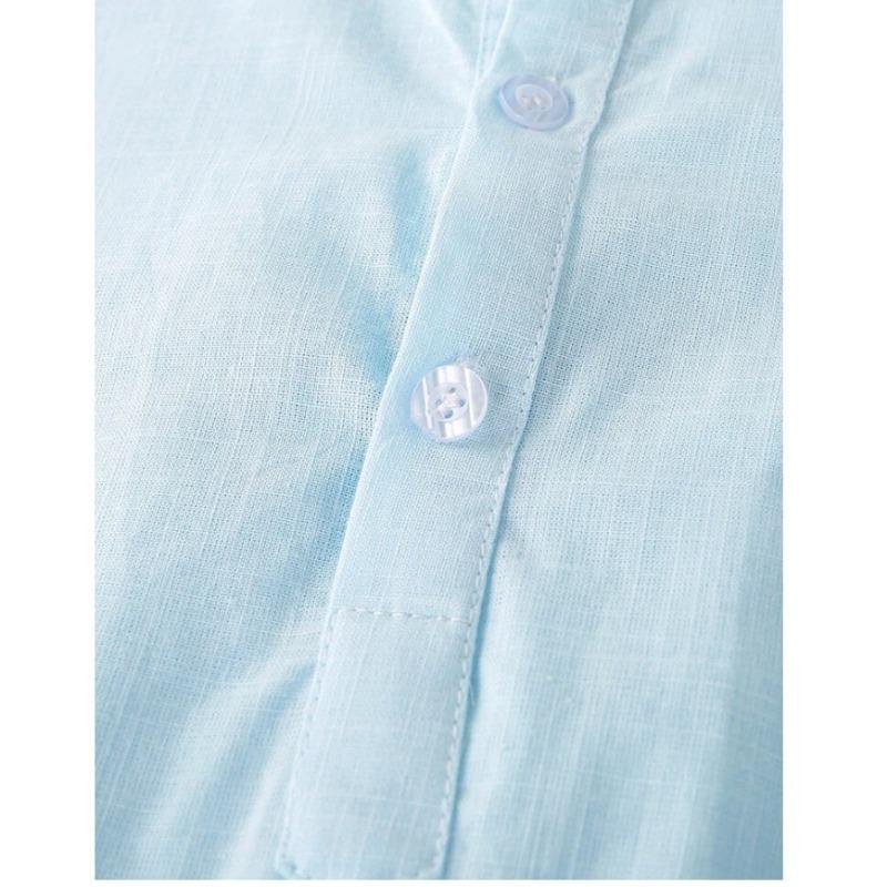 Summer Men's Cotton Linen Breathable Solid Color Short Sleeved Henry Shirt Polo Shirts Men’s