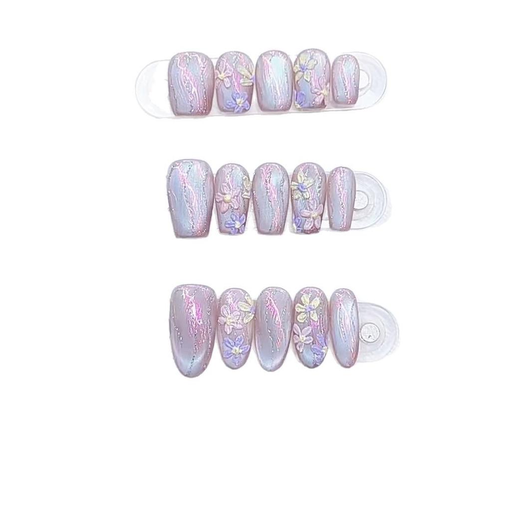 Hand-woven Armor Fantasy Colorful Petals Three-dimensional Colorful Petals Pure French Cat Eye Nail Art Sticker