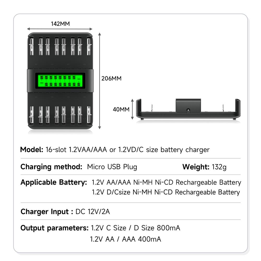 PALO 1.2V Ni-MH Rechargeable Battery C Cell 4000mAh (R14 LR14) with 8 Slot LCD Charger