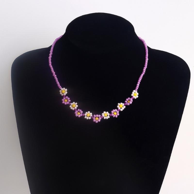 Korean Sweet Cool Resin Flower Charm Beaded Pendant Necklace for Women Girls Fashion Choker Necklace Party Jewelry Gift