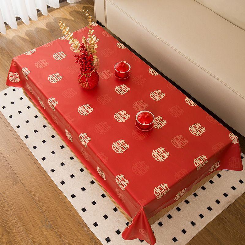 Wedding Red Tablecloth Waterproof, Oil-Proof, Wash-Free And Anti-Scalding Festive Wedding Rectangular Pvc Dining Table Cloth Coffee Table Tablecloth