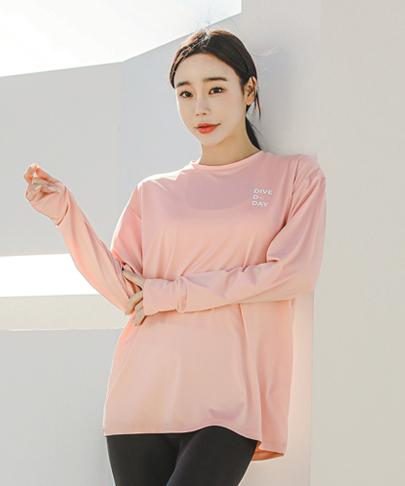 Tyubeuteuli Women'S Finger Hole Loose Fit Long Sleeve Rash Guard B704 Loli Pink