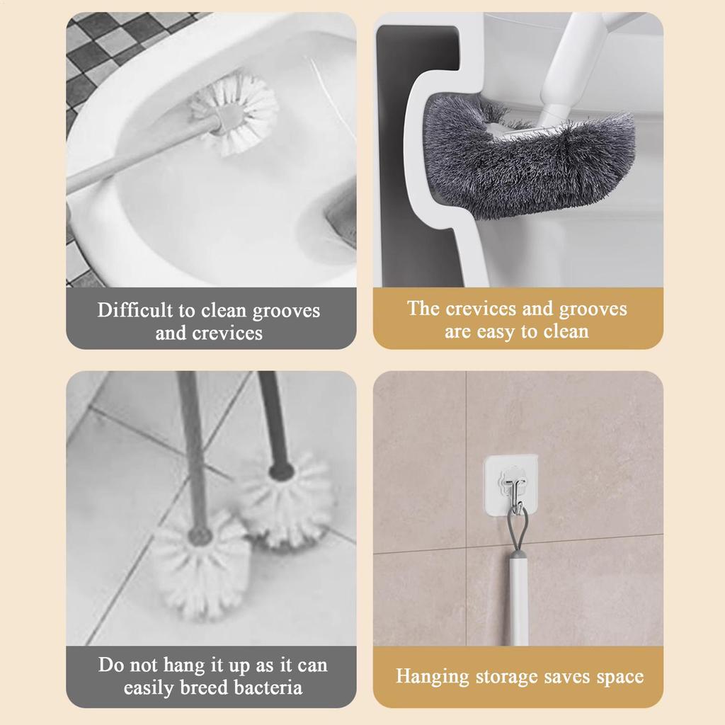 S Shaped Toilet Brush Wall-Mounted Cleaning Brushes Long Handled Soft Bristles Brush 360 No Dead Corner Bathroom Accessories