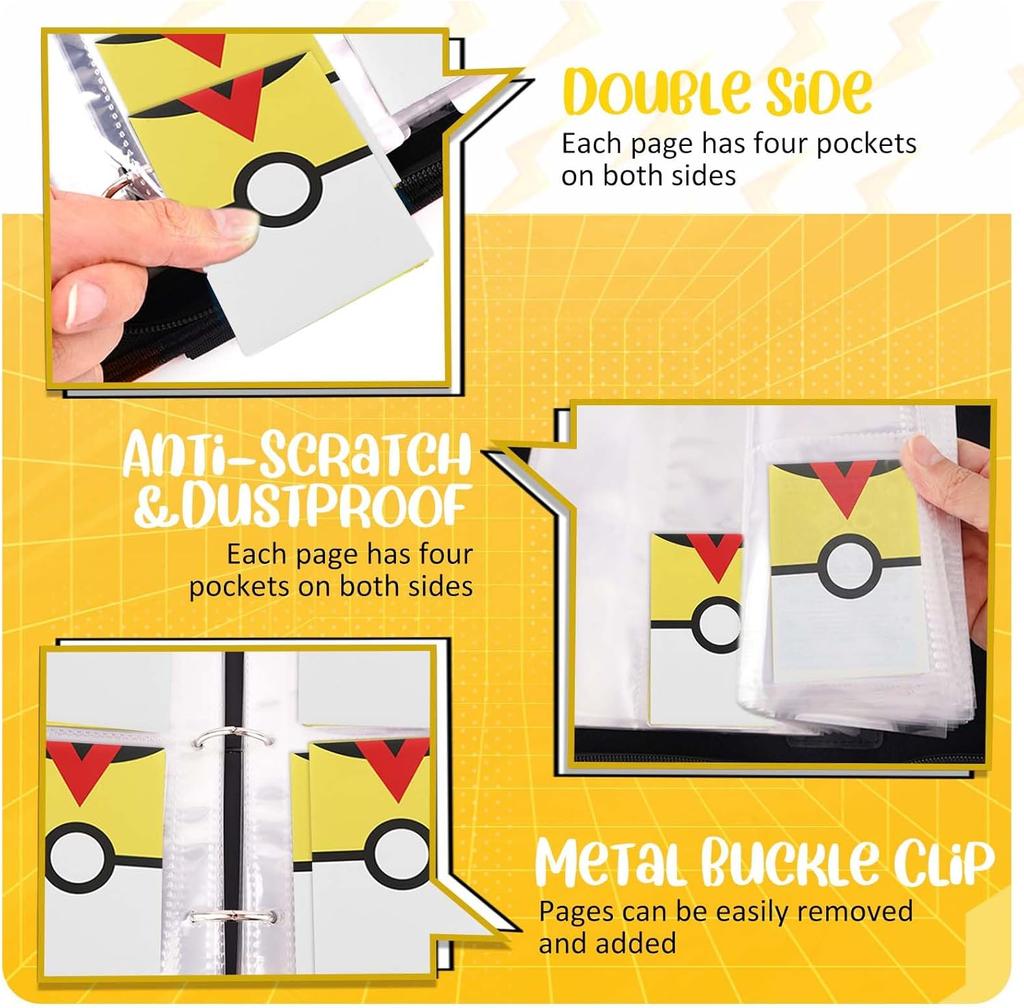 Card Binder 4 Pocket, Trading Card Holder Fits 400 Cards With 50 Removable Sleeves, Portable Collection Card Ablum, Game Card Case book With Zipper