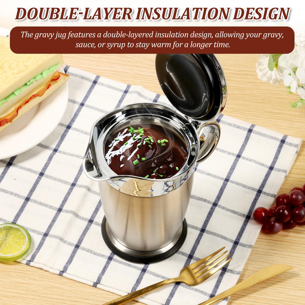 Stainless Steel Gravy Boat 450/750ml Gravy Sauce Jug with Hinged Lid for Family Dinner, Thanksgiving, Halloween, Christmas