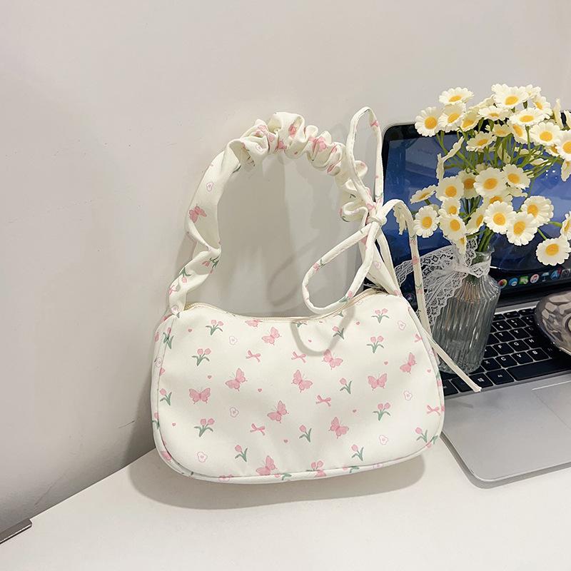 Trendy Sweet Cherry Butterfly Strawberry Print Shoulder Bag Girly Retractable Strap Handbag Armpit Bag Women Commuter Bags Gifts