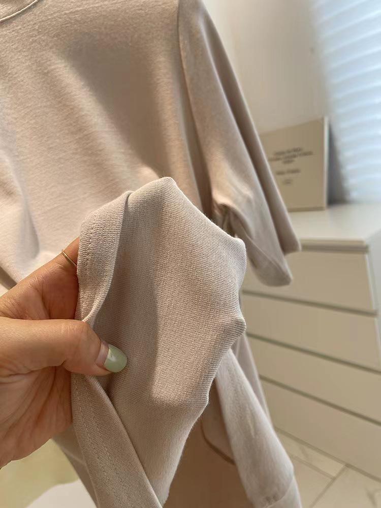 Women's Short-Sleeve, Half-High Collar Brushed T-Shirt - Chic, Thickened Base Layer