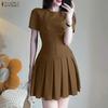 Women Casual Round Neck Short Sleeve Summer Short Dress