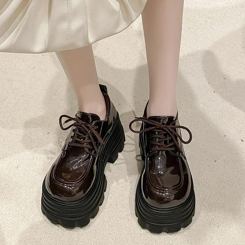 Mode 9CM Nouvelles Femmes Hiver Chaud Baskets Lacets Plateforme Haute Chaussures en Cuir Femme Gothique Bottines Cheville Rock Semelle Épaisse Chaussures Fourrure