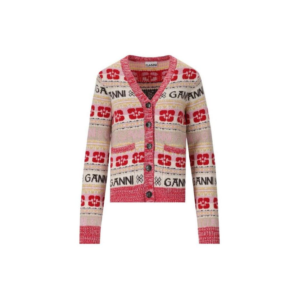 Ganni Løs V-hals Knap Langærmet Strikket Sweater Dame sweater Lyserød K1959999