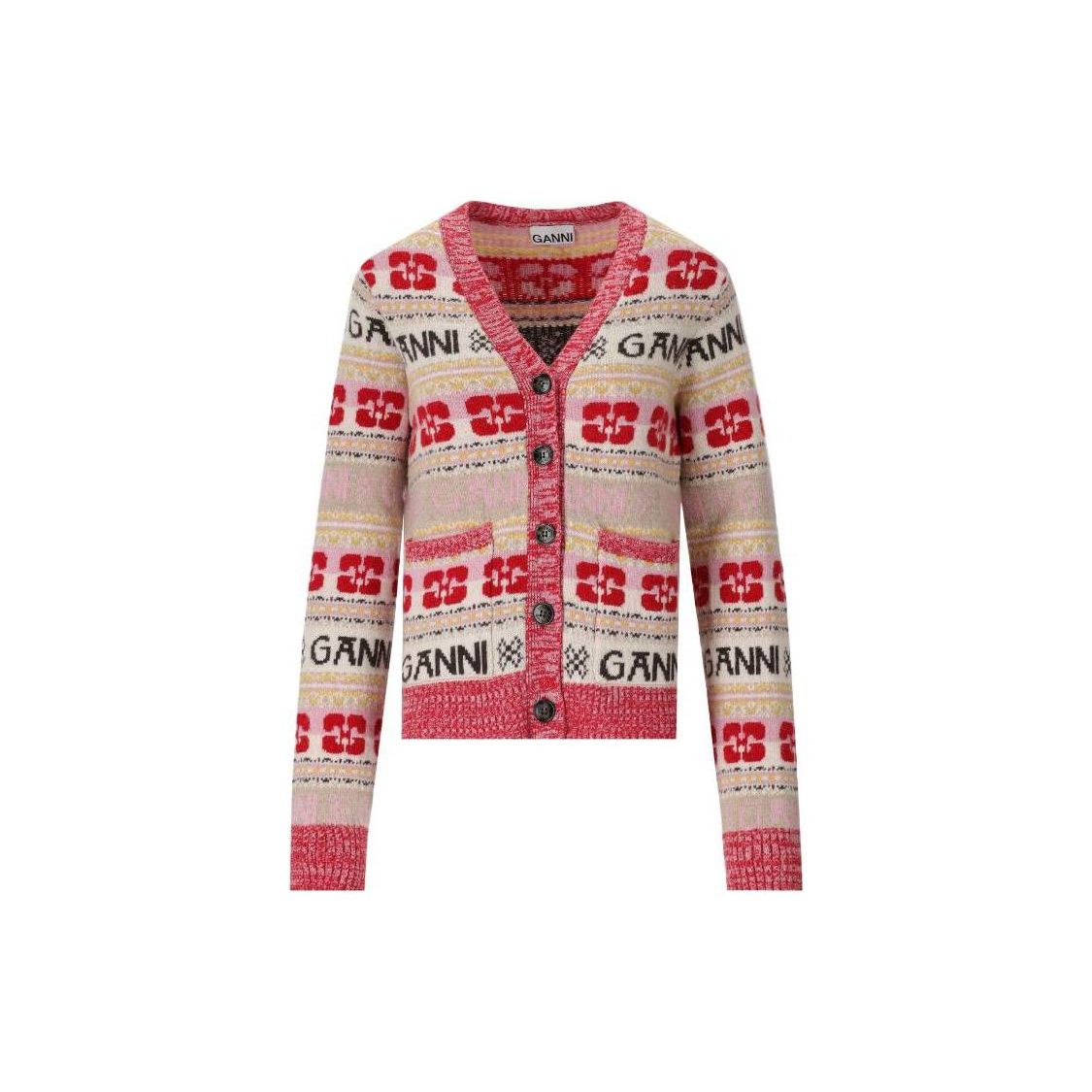 GANNI Loose V-Neck Button Long Sleeve