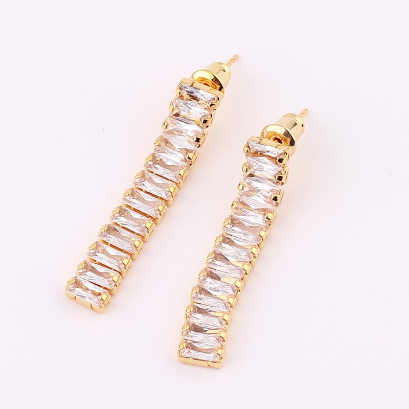 Cross-Border Style Zircon Bow Tassel Earrings: Rectangular Colored Diamond, Super Shiny, Long Dangle