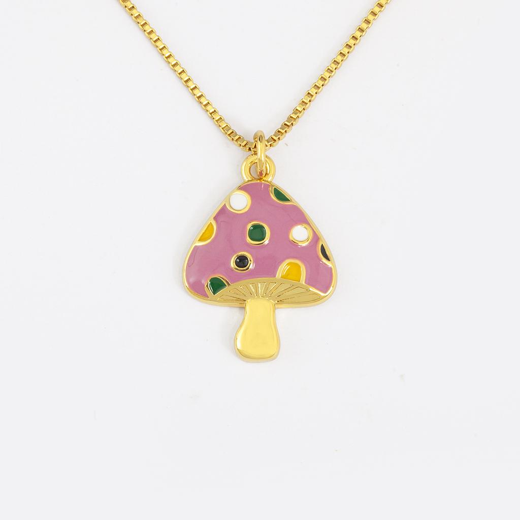 Nidin Cute Enamel Mushroom Pendant Necklace For Women Girls Colorful Zircon Dainty Chain Choker Aesthetic Trendy Jewelry Gifts