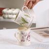 380ML Ceramic Coffee Mug Retro Vintage Floral Drinking Mugs Hand-Painted Floral Butterfly Pattern Tea Cup with Handle Gift for Women Girls