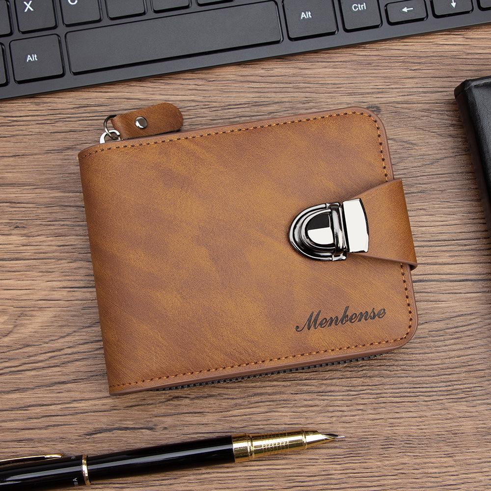 

Мужской ретро кошелек-цепочка с застежкой-пряжкой, множеством отделений для карт, карманом для монет и дизайном на кольцах светло-коричневого