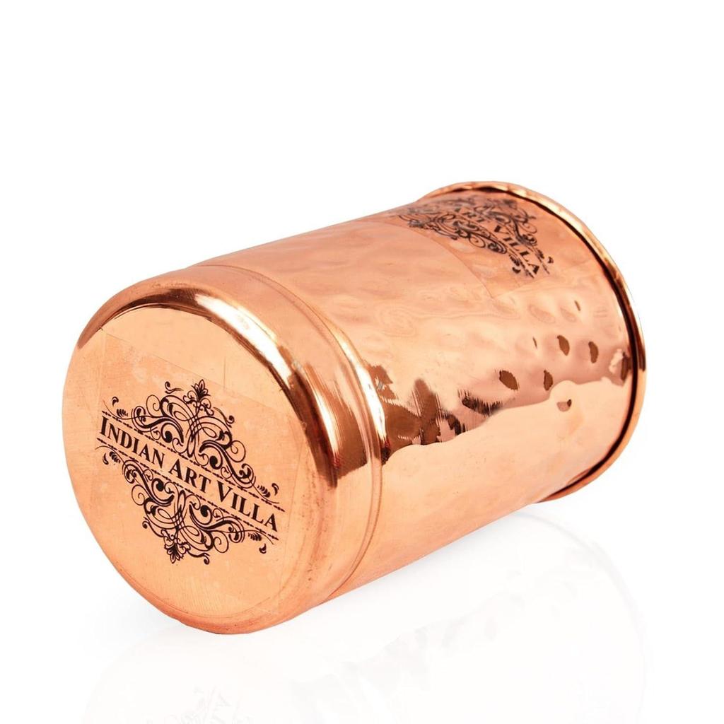 Čistá měď Hladké sklo s tepaným designem, Pití Servírování Voda, Jóga Ájurvéda, Objem-300 ml, Balení po 2