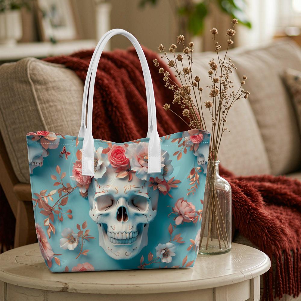 Floral Skull Printed Shoulder Bag Fashion All-match Large Capacity Daily Casual Shopping Tote for Women