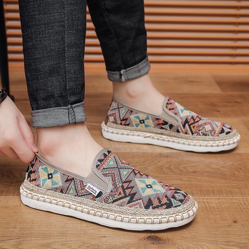 Frühling Sommer Neue Schuhe für Herren Canvas Freizeitschuhe Trend Print Atmungsaktiv Slipper Loafer Cool Flache Fischer Schuhe