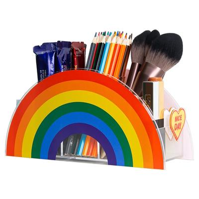 Creative Rainbow Pen Holder Desktop Cartoon Cute Children's Stationery Multi Functional Storage Box Acrylic Pen Barrel