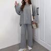 Women Casual Solid Color Knit Sweater Two Piece Set Autumn Winter Thick Round Neck Loose Pullover Wide Leg Pants Matching Sets