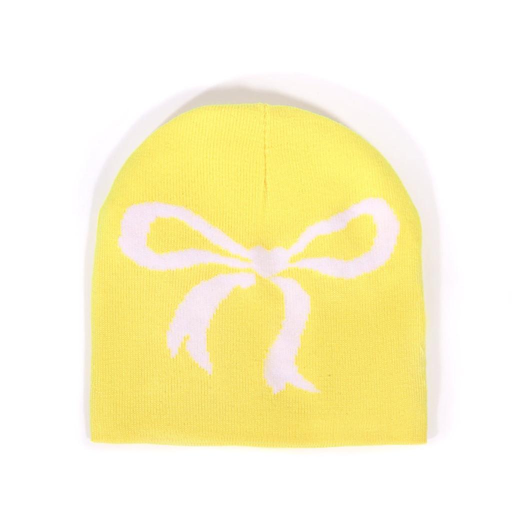 Acrylic Knitted Hat With Bow Detail For Autumn Casual And Outdoor Use