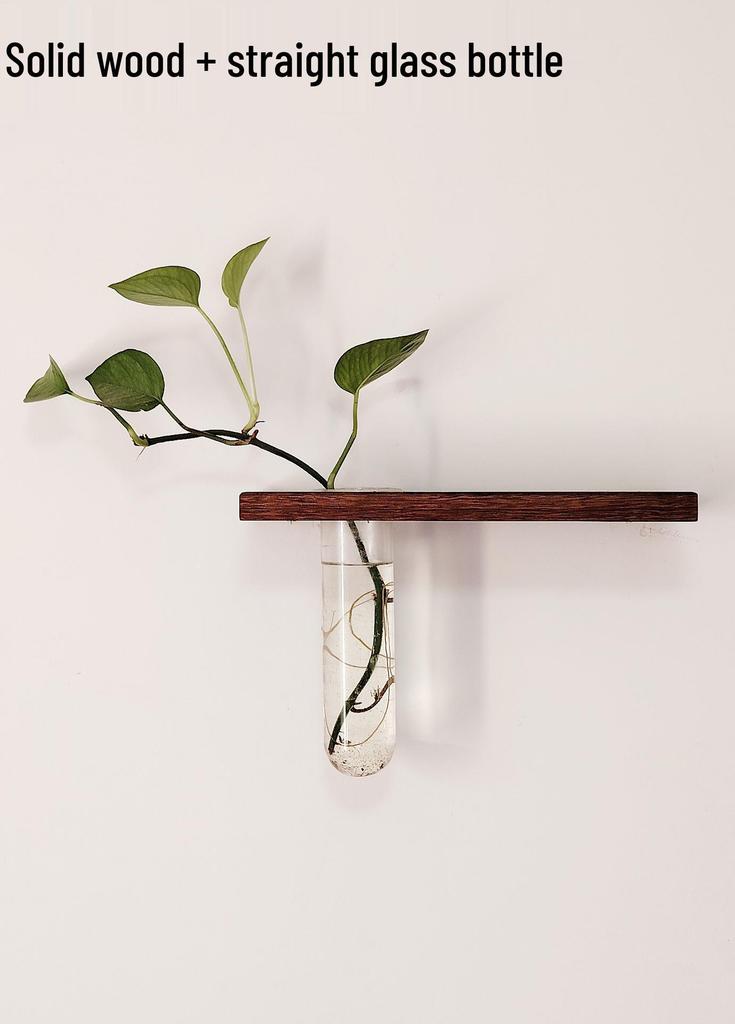Solid Wood Wall-Mounted Flower Holder & Shelf - Decorative Vase for Plants & Water Culture