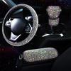 3Pcs Car Accessories Set for Women Steering Wheel Cover Gear Shift Cover Armrest Pad Mat Bling Auto Diamond Decortion Styling