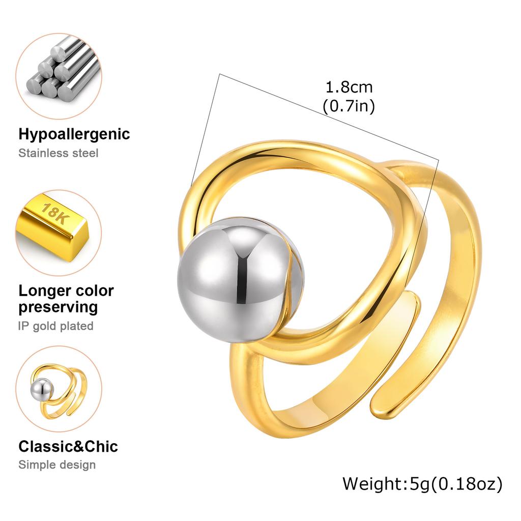 Bague ouverte géométrique en acier inoxydable et métal, Bagues à ligne irrégulière plaquées or, Bijoux statement étanches pour femmes