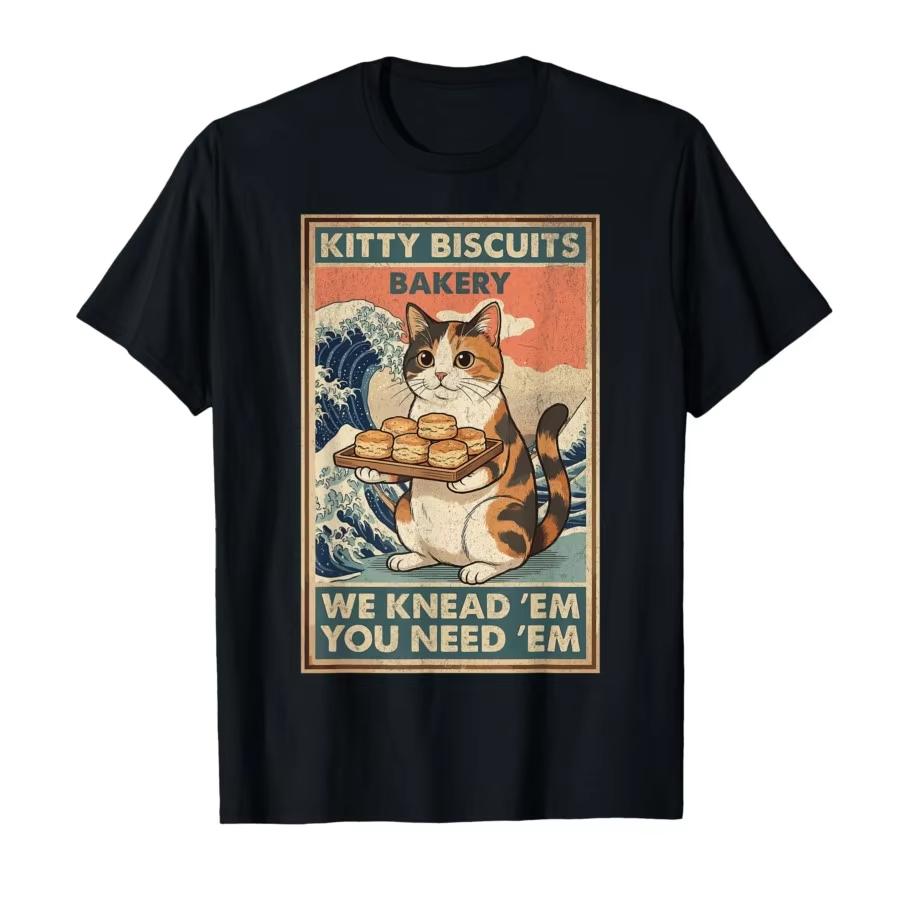

2026 Summer Design Kitty Cookie Bakery Pattern TShirt HighQuality Fashion Casual Breathable Mens Roundneck Printed TShirt S