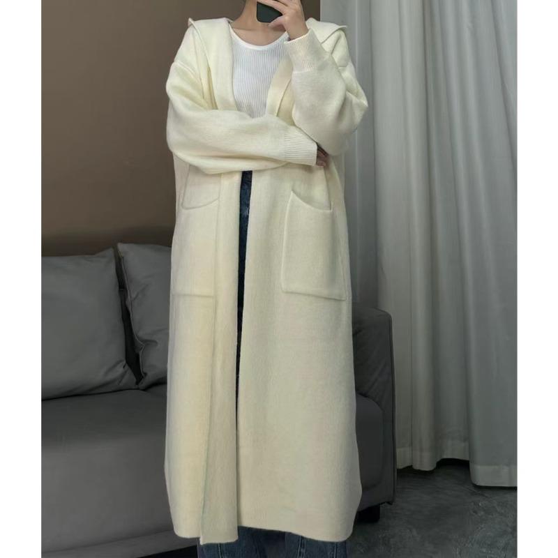 YYFS Women's Fashion Casual Fall Winter Solid Color Print Long Sleeve Hooded Tops Women's Clothing Woolen Knitwear Sweaters