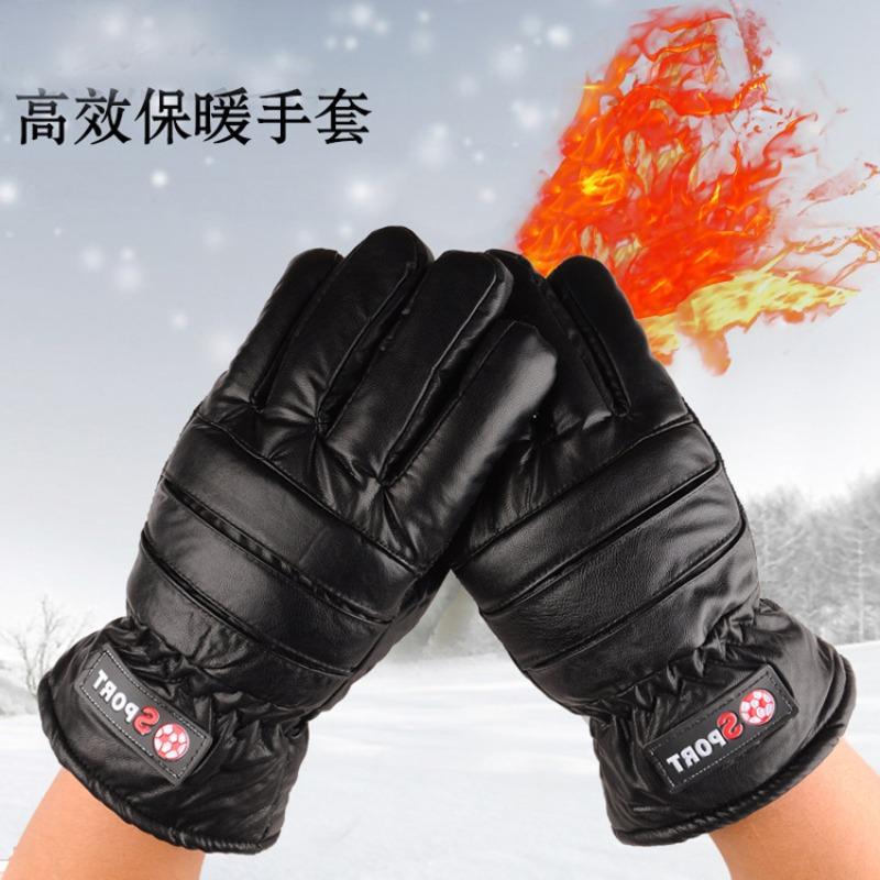 Men's winter leather gloves fleece thickened warm outdoor cycling cold driving motorcycle gloves