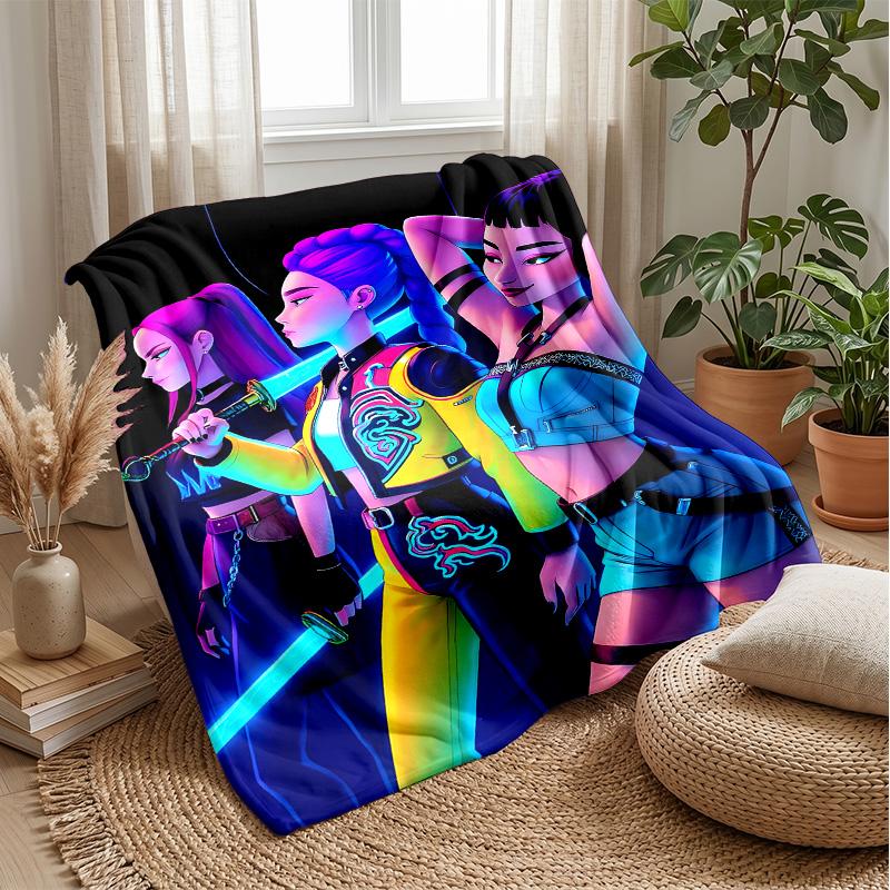 Kpop Demon Hunters Trykt Flanell Kastepledd Mykt Varmt Lettvekts Helårspledd for Sofa Seng Camping Hjemmeinnredning Julegave