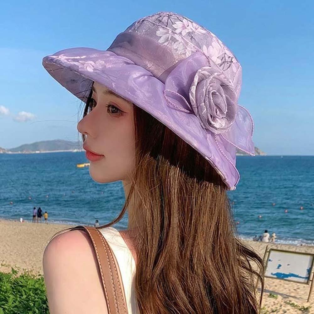 Portable Thin Bow Sunshade Cap Folding Sunscreen Basin Hat Panama Hat Floral Fisherman Hat  Outdoor
