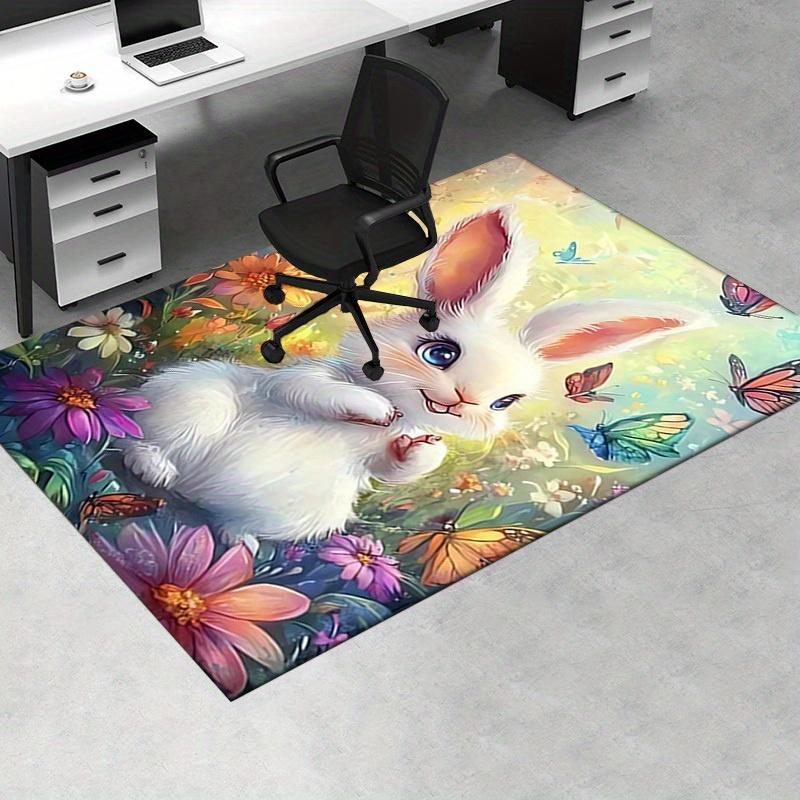 Office Carpet Soft Bunny & Butterfly Design for Sofa Protection Under Chairs, Cute Animal Print Rug