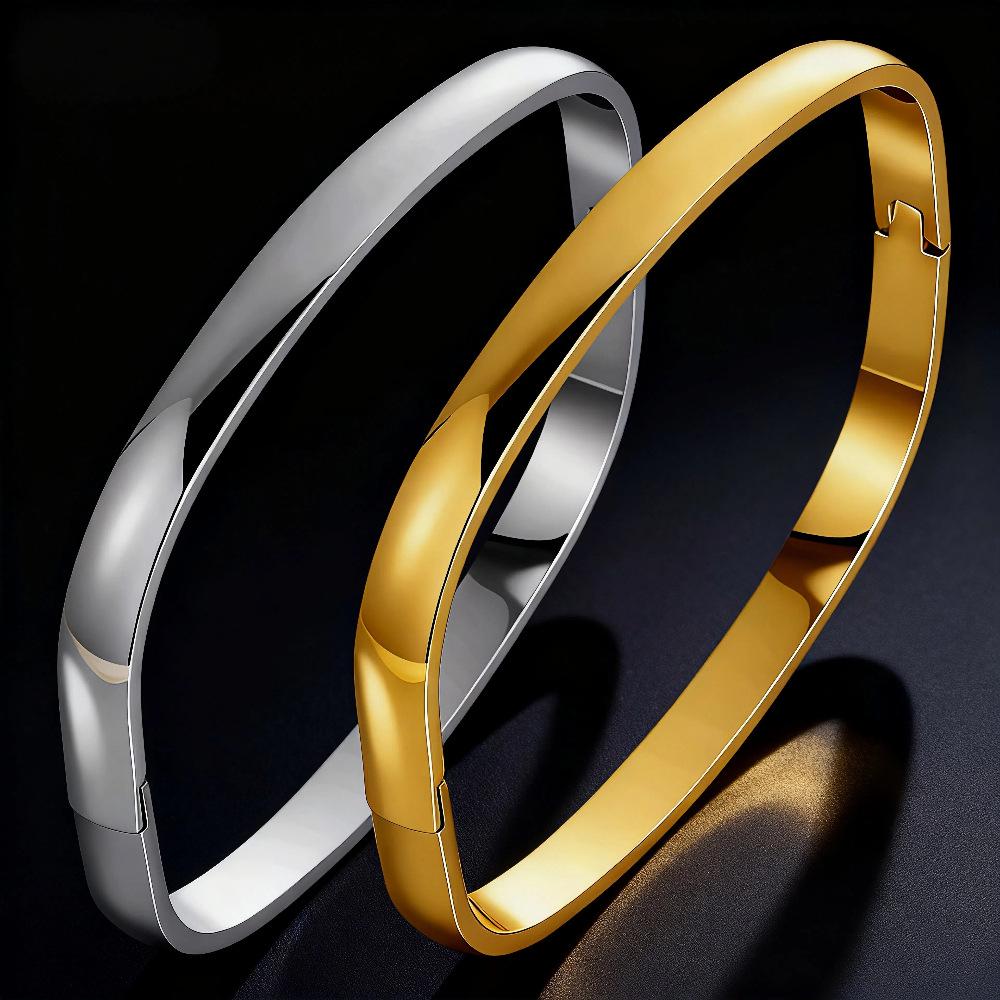 European Simple Smooth Buckle 8mm Stainless Steel Bracelet - No Logo, Cool Style for Couples