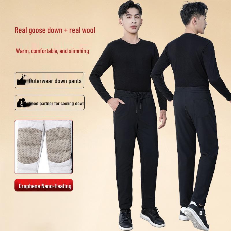 Men's 90% White Goose Down Pants - Black & Gold - Triple-Proof, Straight-Leg, Thickened for Casual Wear - Warm Autumn/Winter Style