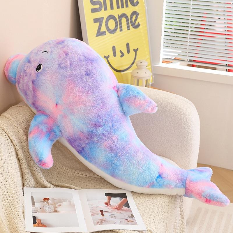 Cute Fantasy Color Dolphin Throw Pillow Plush Toy Doll Aquarium Dolphin Doll Girl Soothing Doll