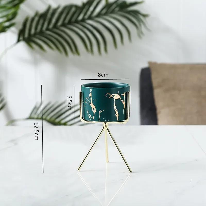Nordic Ceramic Iron Art Marble Vase Pattern Rose Gold Green Table Plant Pot For Home Office Vases Decor Succulent Flower Pot