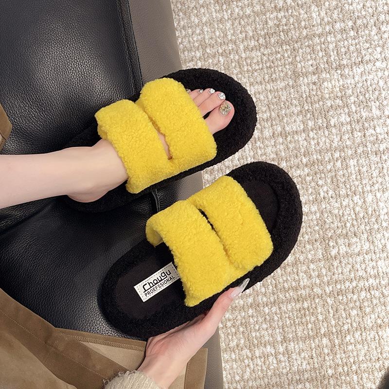 

Mao Mao slippers women s 2025 new autumn and winter retro furry outer wear fashionable thick bottom versatile one-word cotton mop 35