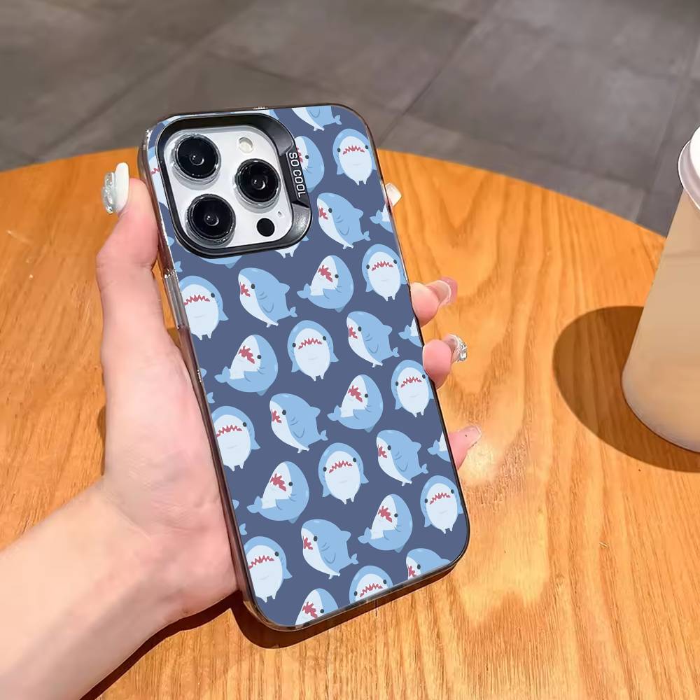 

Cartoon Cute Shark Phone Case For iPhone17,16,15,14,13,12,11,Pro,MAX Gray Matte Silicone Black Cover iPhone13PROMAX